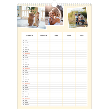 Calendrier photo A3 — Agenda moderne - Famille de 4