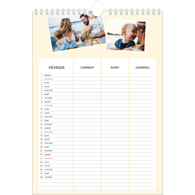 Calendrier familial A4 — Agenda moderne - Famille de 3 [Février]