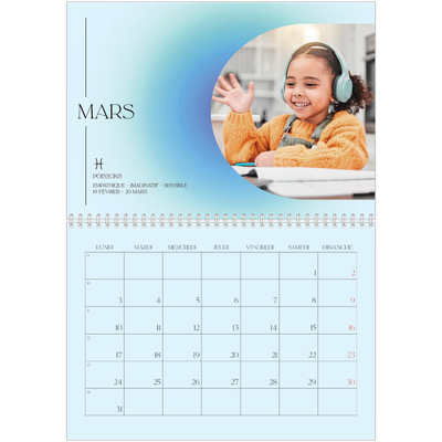 Calendrier photo A4 double (30 x 40 cm) — Dégradé astrologique [Mars]