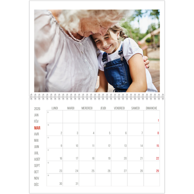 Calendrier photo A4 double (30 x 40 cm) — Accent rouge [Mars]