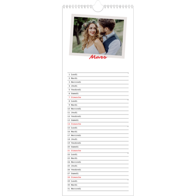 Calendrier mural long  — Signature carmin [Mars]