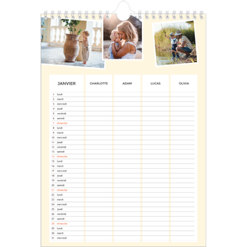 Calendrier photo A4 — Agenda moderne - Famille de 4