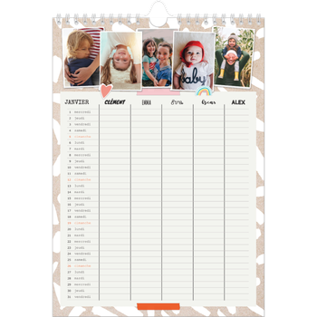 Calendrier photo A4 — Agenda rustique - Famille de 5