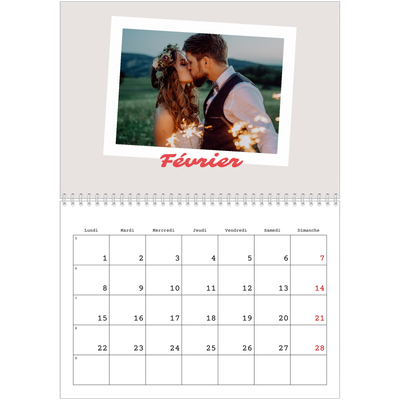 Calendrier photo A4 double (30 x 40 cm) — Signature carmin [Février]