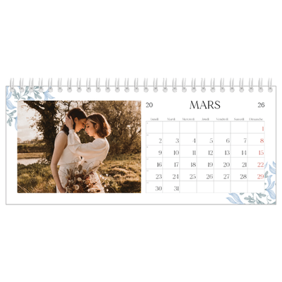 Calendrier de bureau — Romance en bleu et blanc [Mars]
