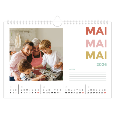 Calendrier photo A4 — Lettrage coloré [couverture]