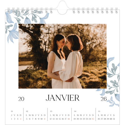 Calendriers annuels carré — Romance en bleu et blanc [Janvier]