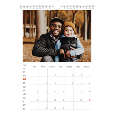 Calendrier photo A4 (20 x 30 cm) — Accent rouge [Avril]