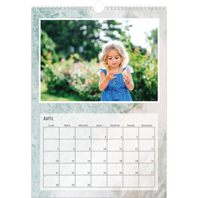 A3 Calendrier annuel — Effet marbre [Avril]