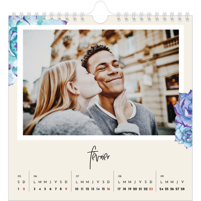 Calendriers annuels carré — Fleurs entremélées [Février]