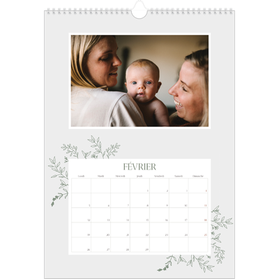 A3 Calendrier annuel — Fleurs dessinées [Février]