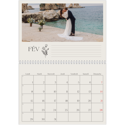Calendrier photo A4 double (30 x 40 cm) — Initiales fleuries [Février]