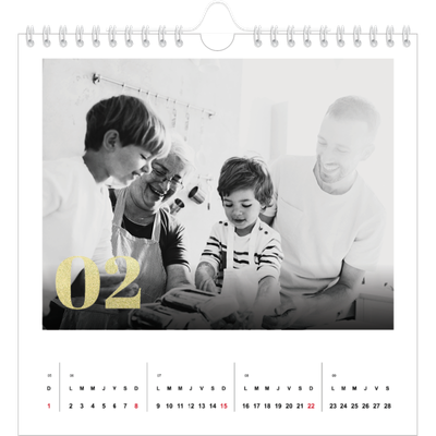 Calendriers annuels carré — Larges numéros brillants [Février]