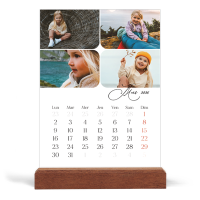 Calendrier de bureau support bois - portrait  — Instantanés et calligraphie [Mars]