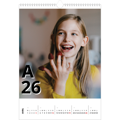 A3 Calendrier annuel — Jolie lettre [Avril]