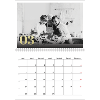 Calendrier photo A4 double (30 x 40 cm) — Larges numéros brillants [Mars]