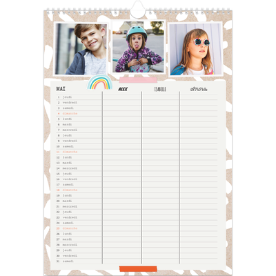 Calendrier familial A3 — Agenda rustique - Famille de 3 [couverture]