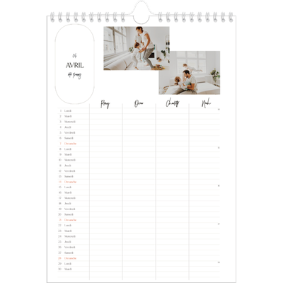 Calendrier familial A4 — Agenda une ébauche - Famille de 4 [Avril]