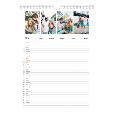 Calendrier familial A4 — Agenda simple - Famille de 5 [Février]