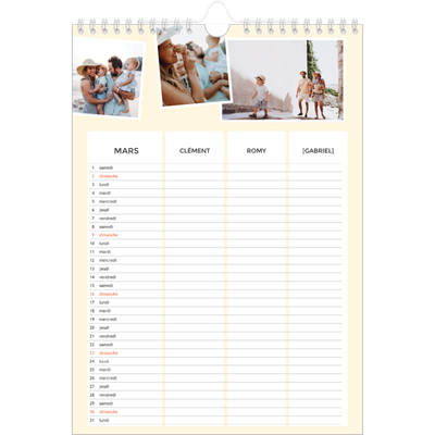 Calendrier familial A4 — Agenda moderne - Famille de 3 [Mars]