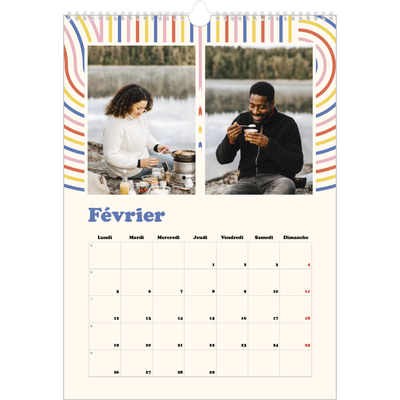 A3 Calendrier annuel — Rayures rétros [Février]