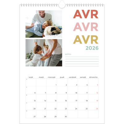 A3 Calendrier annuel — Lettrage coloré [Avril]