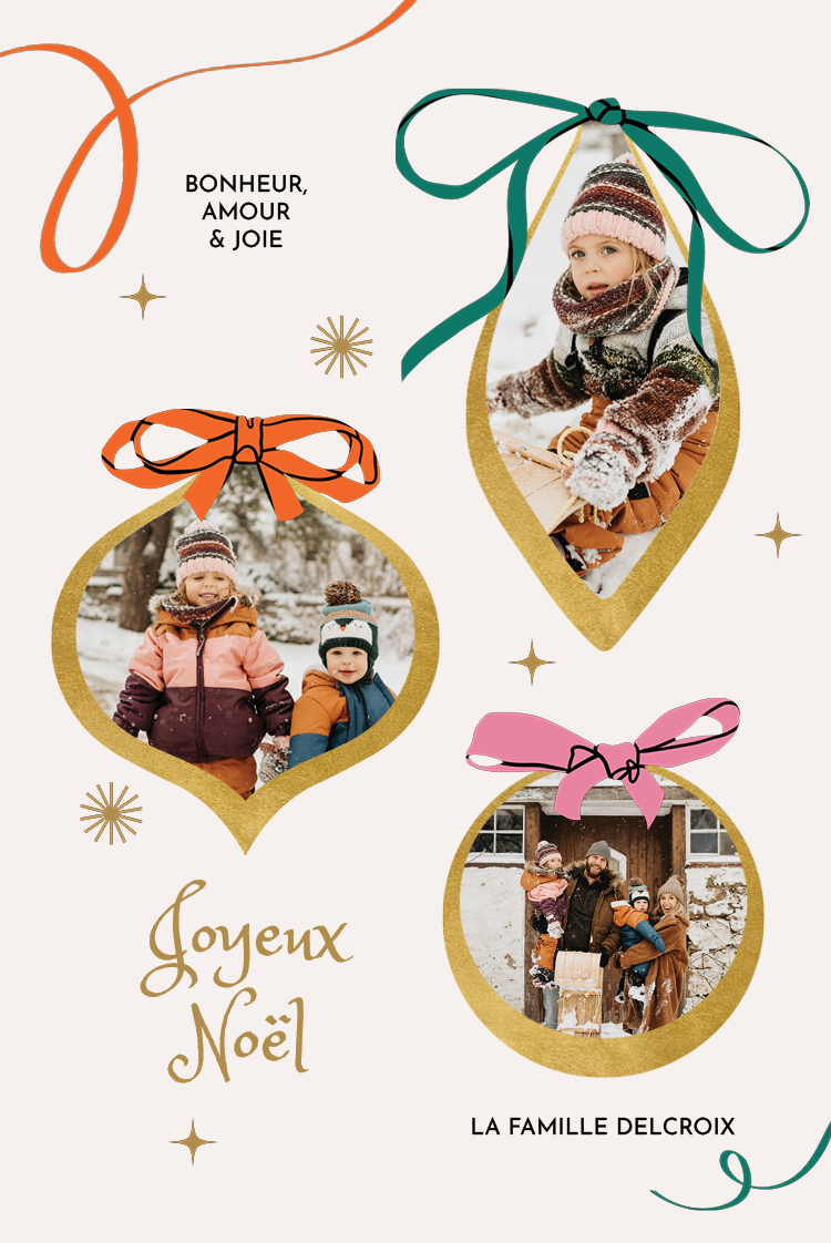 Faire-part & Cartes — Boules de Noël enrubannées