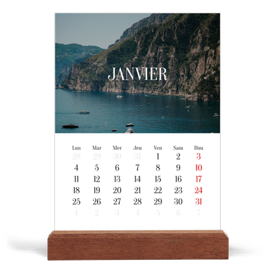 Calendrier de bureau support bois - portrait  — Évasion sans fin [Janvier]