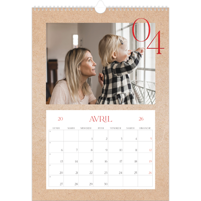 A3 Calendrier annuel — Touches de rouge [Avril]