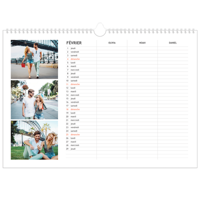 Calendrier photo A3 — Agenda simple - Famille de 3 [Février]