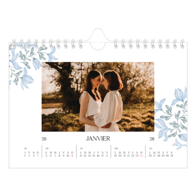 Calendrier photo A5 — Romance en bleu et blanc [Janvier]