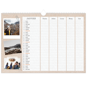 Calendrier photo A3 — Agenda kraft - Famille de 5
