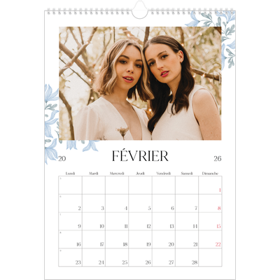 A3 Calendrier annuel — Romance en bleu et blanc [Février]