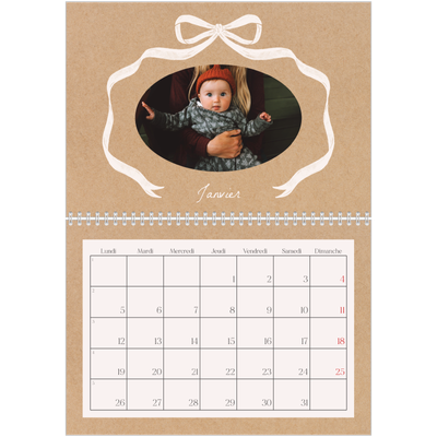 Calendrier photo A4 double (30 x 40 cm) — Kraft et nœud [Janvier]