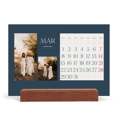 Calendrier de bureau support bois - paysage   — Ardoise et sérifs [Mars]