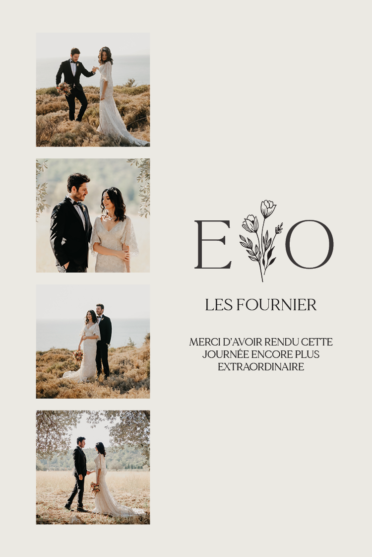 Carte de remerciement — Initiales fleuries