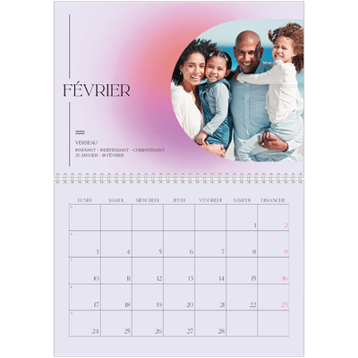 Calendrier photo A4 double (30 x 40 cm) — Dégradé astrologique [Février]
