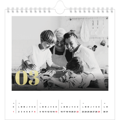 Calendriers annuels carré — Larges numéros brillants [Mars]