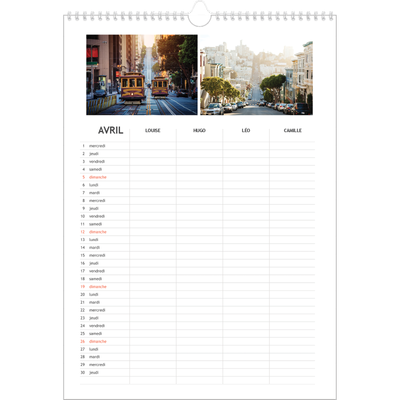 Calendrier familial A3 — Agenda simple - Famille de 4 [Avril]