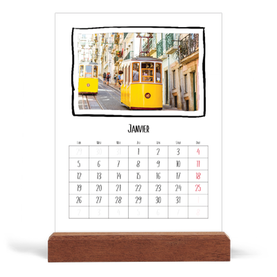 Calendrier de bureau support bois - portrait  — Instants d'album photo [Janvier]