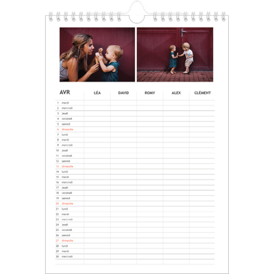 Calendrier familial A4 — Agenda simple - Famille de 5 [Avril]