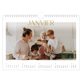 Calendrier photo A4 — Large texte Doré