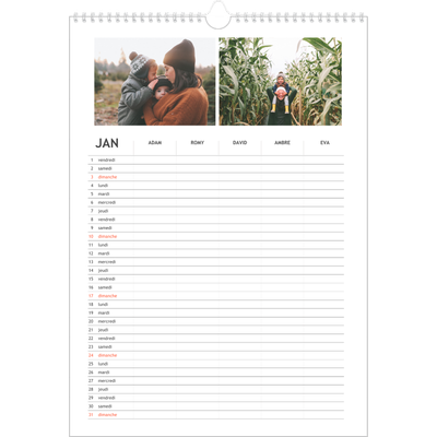 Calendrier familial A3 — Agenda simple - Famille de 5 [Janvier]