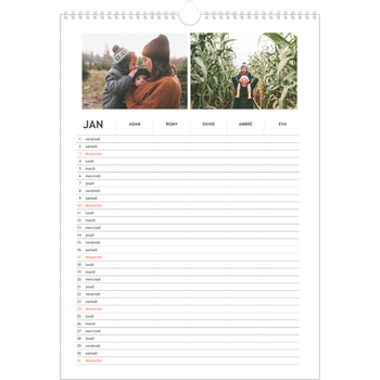 Calendrier photo A3 — Agenda simple - Famille de 5