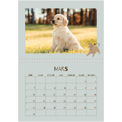 Calendrier photo A4 double (30 x 40 cm) — Chiot joueur [Mars]