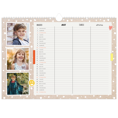 Calendrier photo A3 — Agenda rustique - Famille de 3 [Mars]