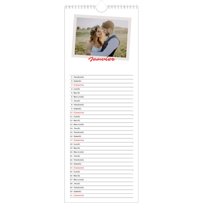 Calendrier mural long  — Signature carmin [Janvier]