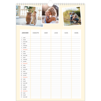 Calendrier photo A3 — Agenda moderne - Famille de 5