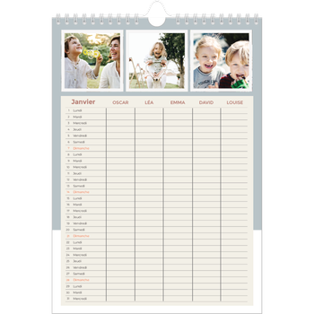 Calendrier photo A4 — Agenda palette naturelle - Famille de 5