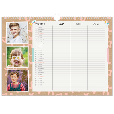 Calendrier photo A3 — Agenda rustique - Famille de 3 [Février]